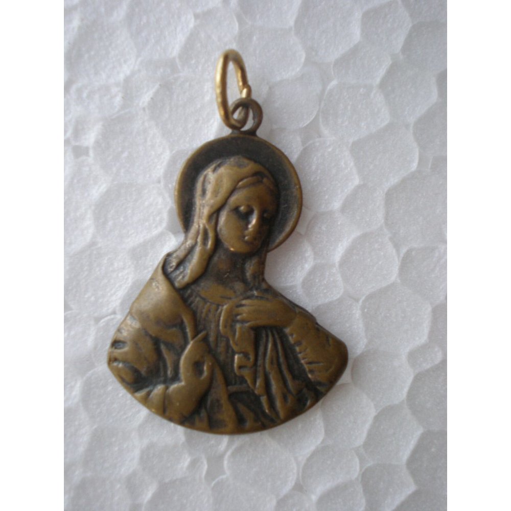 Vintage Antique "Holy Mary Pray for Me" Medallion Necklace Charm Bronze